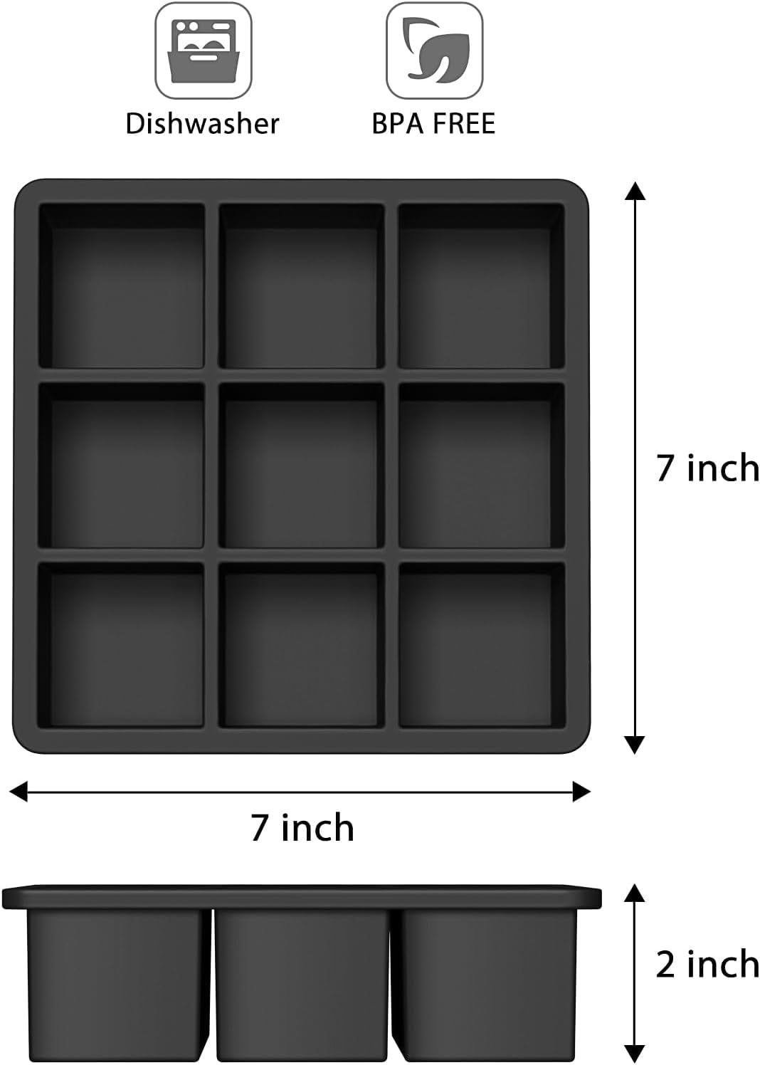 Ice Tray Combo, Silicone Reusable 2 inch Big Ice Freezer Mold, 9 Cubes& 9 Sphere Ice Maker tray with lid for Whiskey, 2 pack.