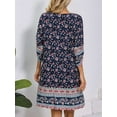 thumbnail image 2 of Women Casual Beach Summer Boho Tassel Tie Neck 3/4 Long Sleeve Short Floral Print Cover Up Sundresses Tibet S, 2 of 6