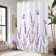 thumbnail image 3 of Lavender Floral Shower Curtain, Purple Flower with Butterflies Green Leaf Plants Bathroom Curtain Waterproof Fabric Machine Washable with Hooks, 72" Wx84 L, 3 of 6