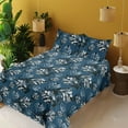 thumbnail image 2 of Ambesonne Leaves Fitted & Flat Sheet with Shams 4 Pcs Set, Watercolor Winter Leaf Art, Queen, Dark Sky Blue and Black, 2 of 5