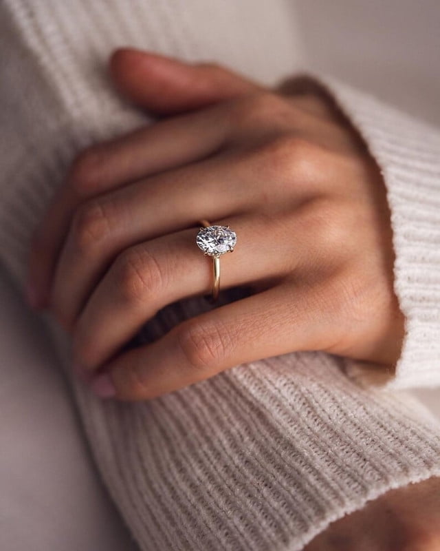 SOLITAIRE JEWELS 3.1CT Oval Cut Moissanite Diamond Hidden Halo Engagement Ring, Anniversary Ring For Women, 10k Yellow Gold Solitaire Ring