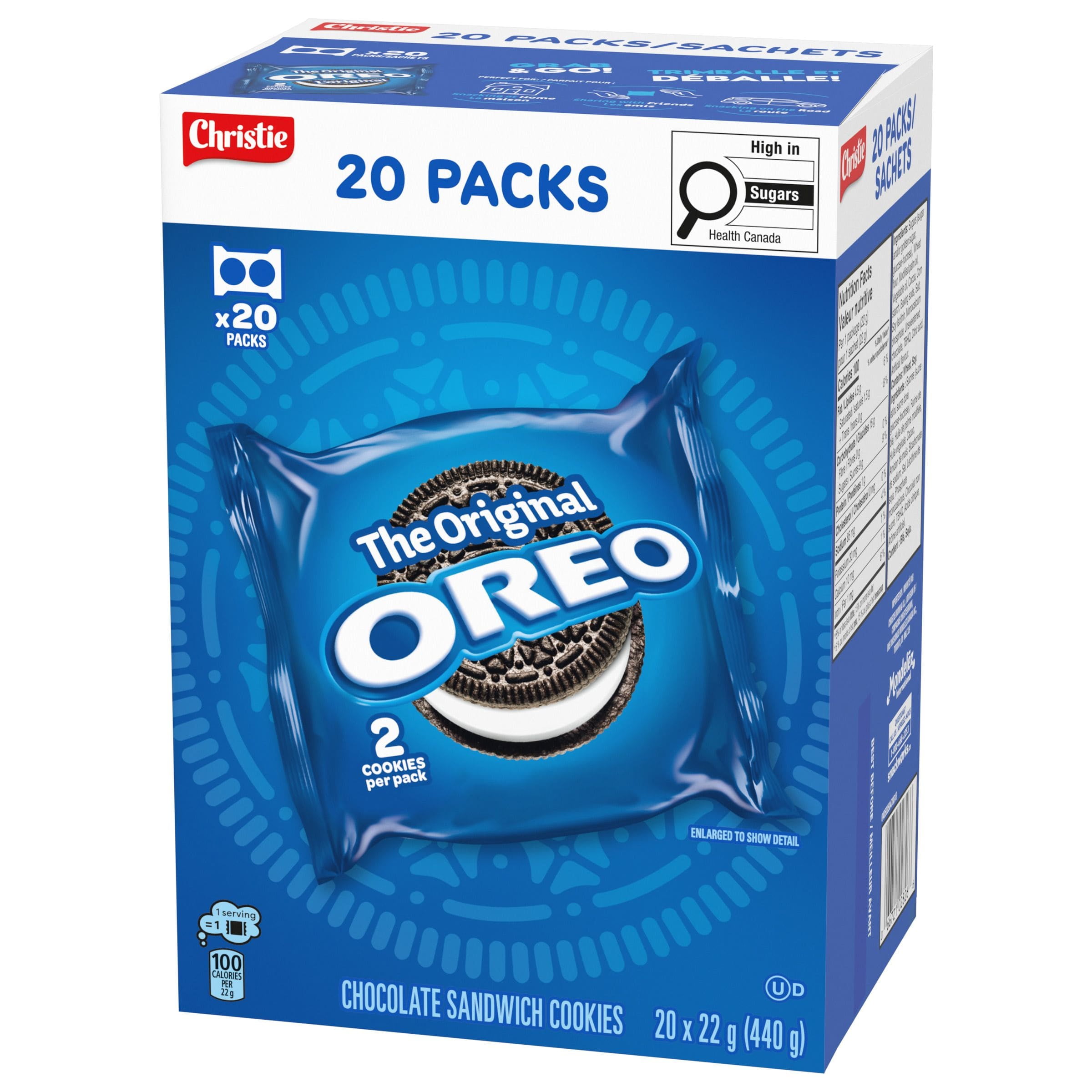 OREO Chocolate Sandwich Cookies, 20 Original Snack Packs (individually wrapped), 40 Cookies, School Snacks, Lunch Snacks, Birthday Party, 440 g