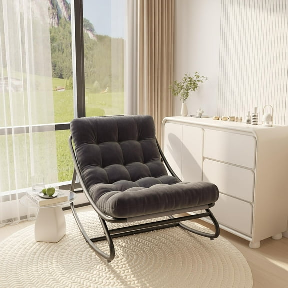 Outdoor Papasan Rocking Chair with Removable Cushion, Adjustable Swing Range, 450 Lbs Capacity Rust-Resistant Metal Frame Oversized Patio Egg Rocking Chair, for Patio Garden, Living Room