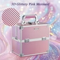 thumbnail image 5 of 4 Trays Makeup Train Case Cosmetic Storage with Dividers Lockable Jewelry Makeup Box Organizer Pink, 5 of 7