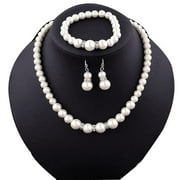 DEALINM Natural Freshwater Pearl Necklace Bracelet Earrings fashion Jewelry Set