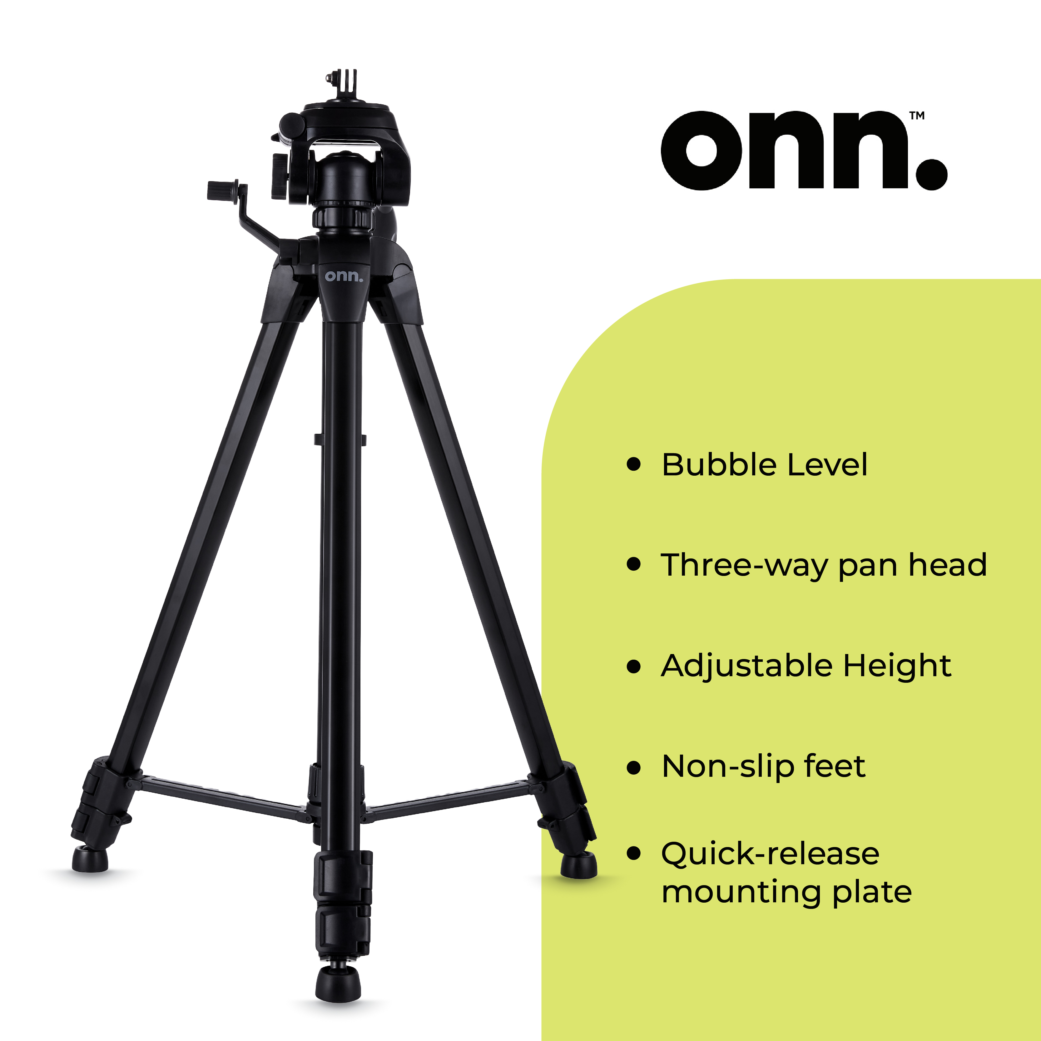 onn 67-Inch Tripod with Smartphone Cradle and GoPro Mount photo 7