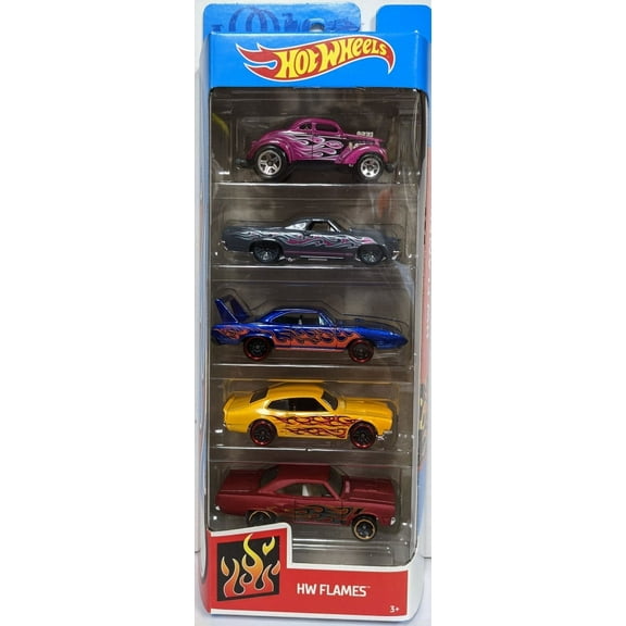 Mattel Hot Wheel Flames Car and Truck Play Vehicles, Metal Plastic Multicolor, 5 Count