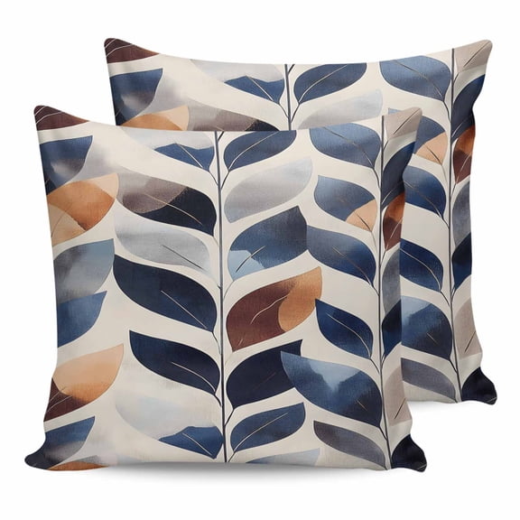 26x26 Pillow Covers Set of 2, Navy Blue Burnt Orange Throw Pillow Covers Decorative Couch Cushion Case, Botanical Palm Leaf Abstract Microfiber Square Pillowcases for Bedroom Car Living Room
