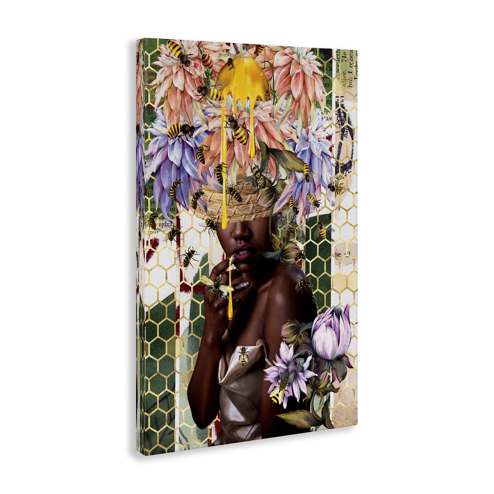 Stupell Industries Glam & Honeycomb Queen Bee Abstract Painting Wrapped Canvas Art Print Wall Art, 20 x 30