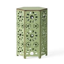 GDF Studio Elliot Outdoor 14" Hexagon Iron Side Table, Crackle Green