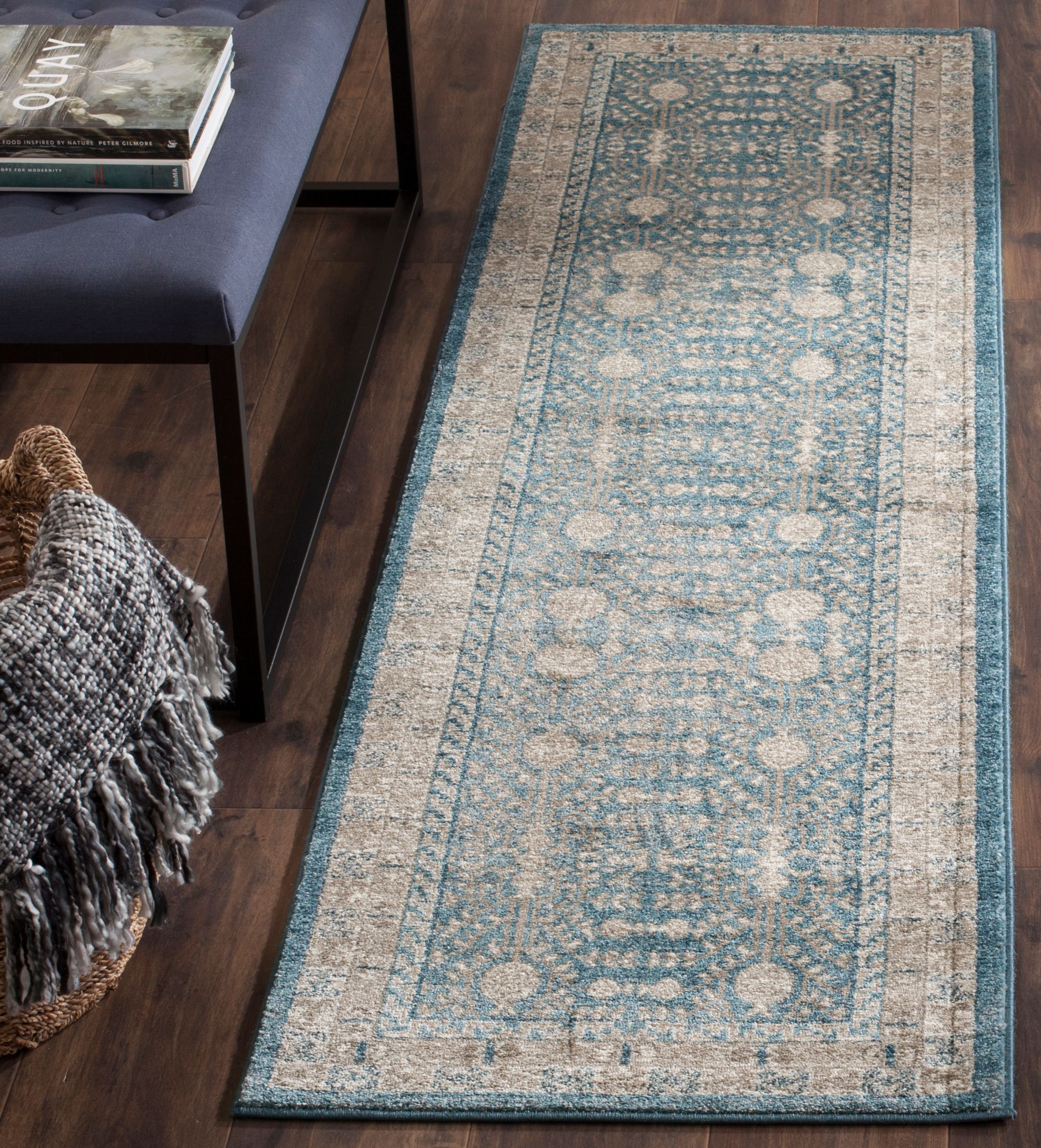 SAFAVIEH Sofia Cionadogh Border Runner Rug, Blue/Beige, 2'2" x 6
