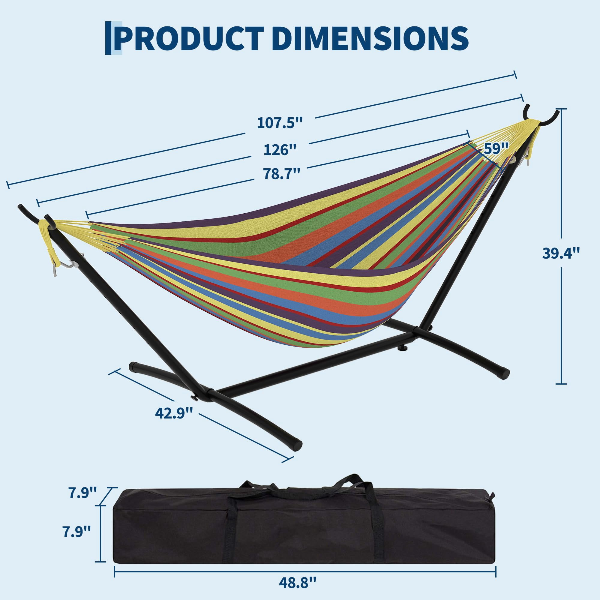 Double Hammock with Adjustable Steel Stand – Portable 2-Person Hammock with 450 Lbs Capacity, Waterproof Carry Bag & Space-Saving Design for Backyard, Beach & Balcony