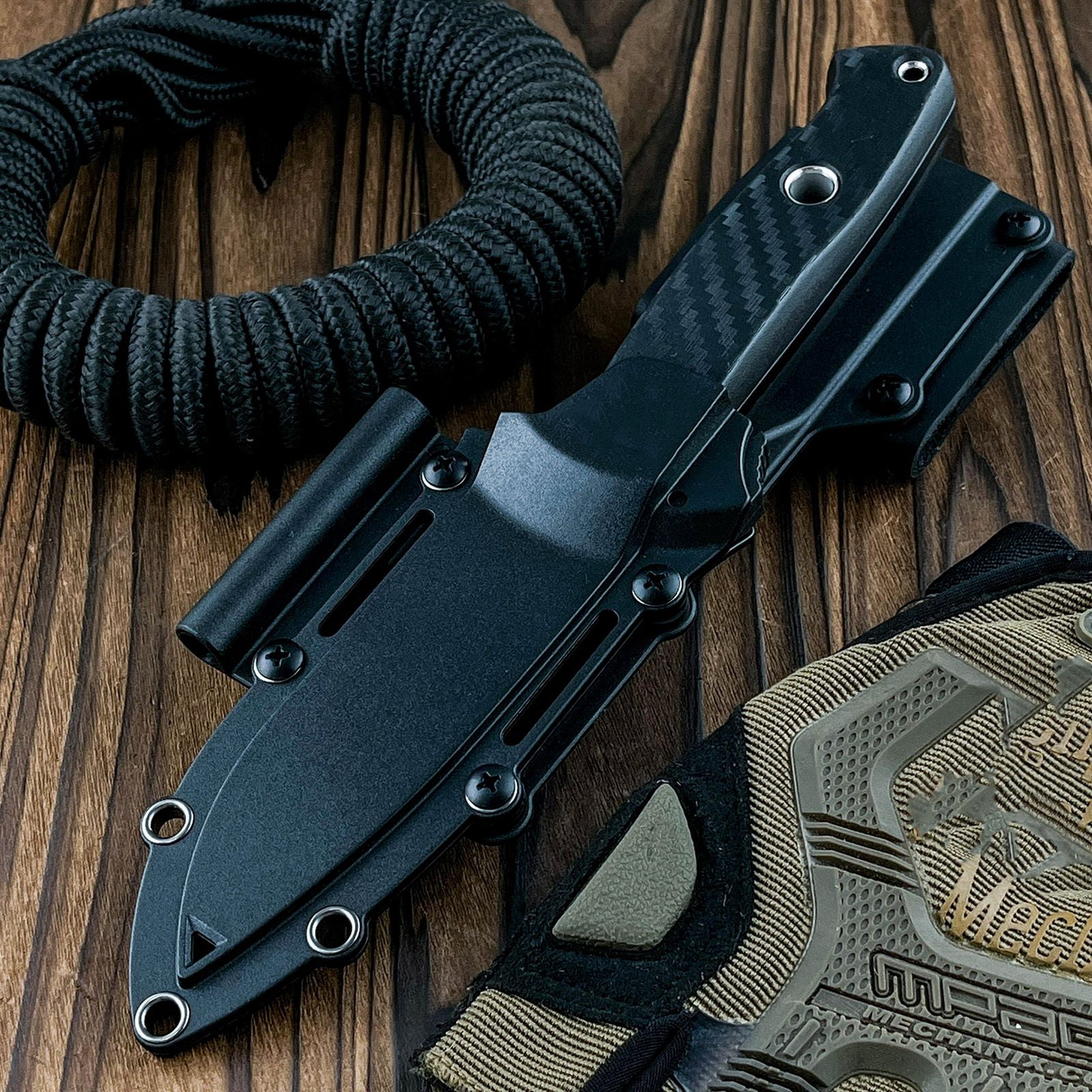 D2 Steel Fixed Blade EDC Utility Knife with Kydex Sheath, Nylon Fiber Handle for Outdoor Camping Hiking Everyday Use