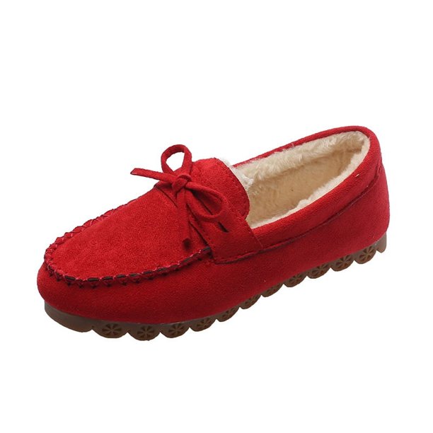 Zapatos de mujer de talla grande, zapatos de mamá con lazo, zapatos de mujer de otoño e invierno con suela suave, sin cordones, tacón plano, forro polar, zapatos cálidos para embarazadas