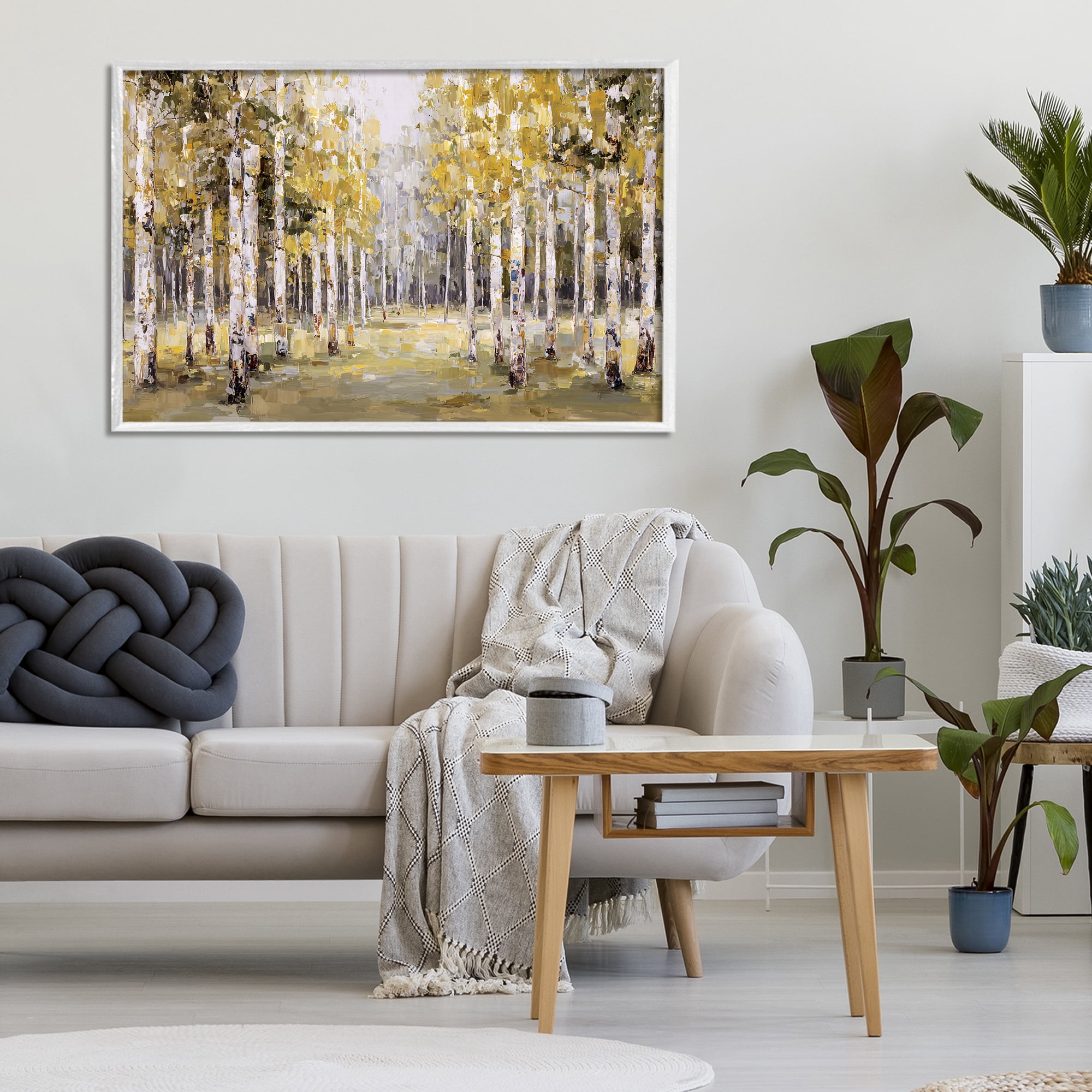 Stupell Industries Impressionist Birch Trees & Fall Leaves White Framed Giclee Art, design by Jacky Ngan