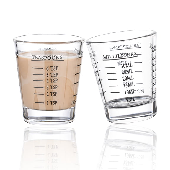 BCnmviku Shot Glasses Measuring cup Espresso Shot Glass Liquid Heavy Glass Wine Glass 2 Pack 26-Incremental Measurement 1oz, 6 Tsp, 2 Tbs, 30ml (2pack black)