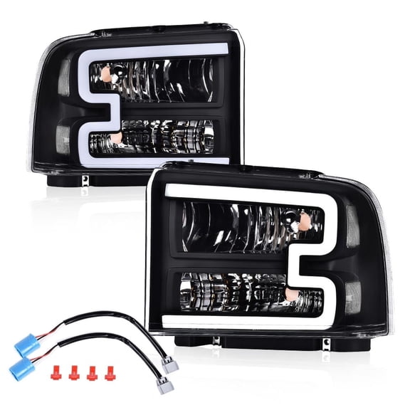 CROSSDESIGN Pair LED DRL Headlights Fit for 2005-2007 Ford F-250 F-350 F-450 F-550 Super Duty