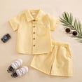thumbnail image 5 of HAYIMI Toddler Boys Girls Short Sleeve Summer Casual Gentleman Tops Solid Color Shirts T Shirt Shorts Outfit Sets Stylish Clothes Sets, 5 of 6
