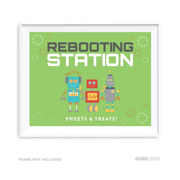 Rebooting Station Robot Birthday Party Signs