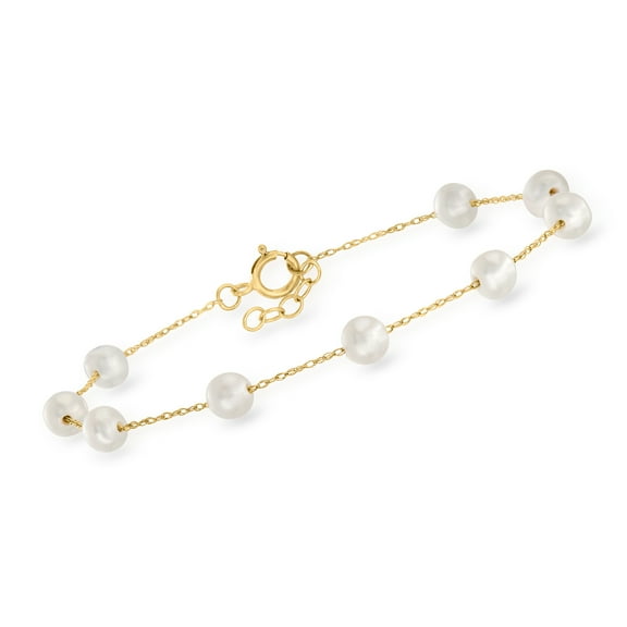 Ross-Simons 4-5mm Cultured Pearl Station Bracelet in 10kt Yellow Gold, Women's, Adult