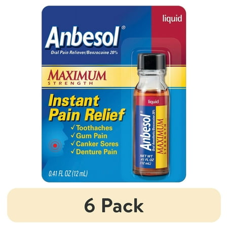 (6 pack) Anbesol Liquid Maximum Strength, Instant Oral Pain Relief, 0.41 oz.