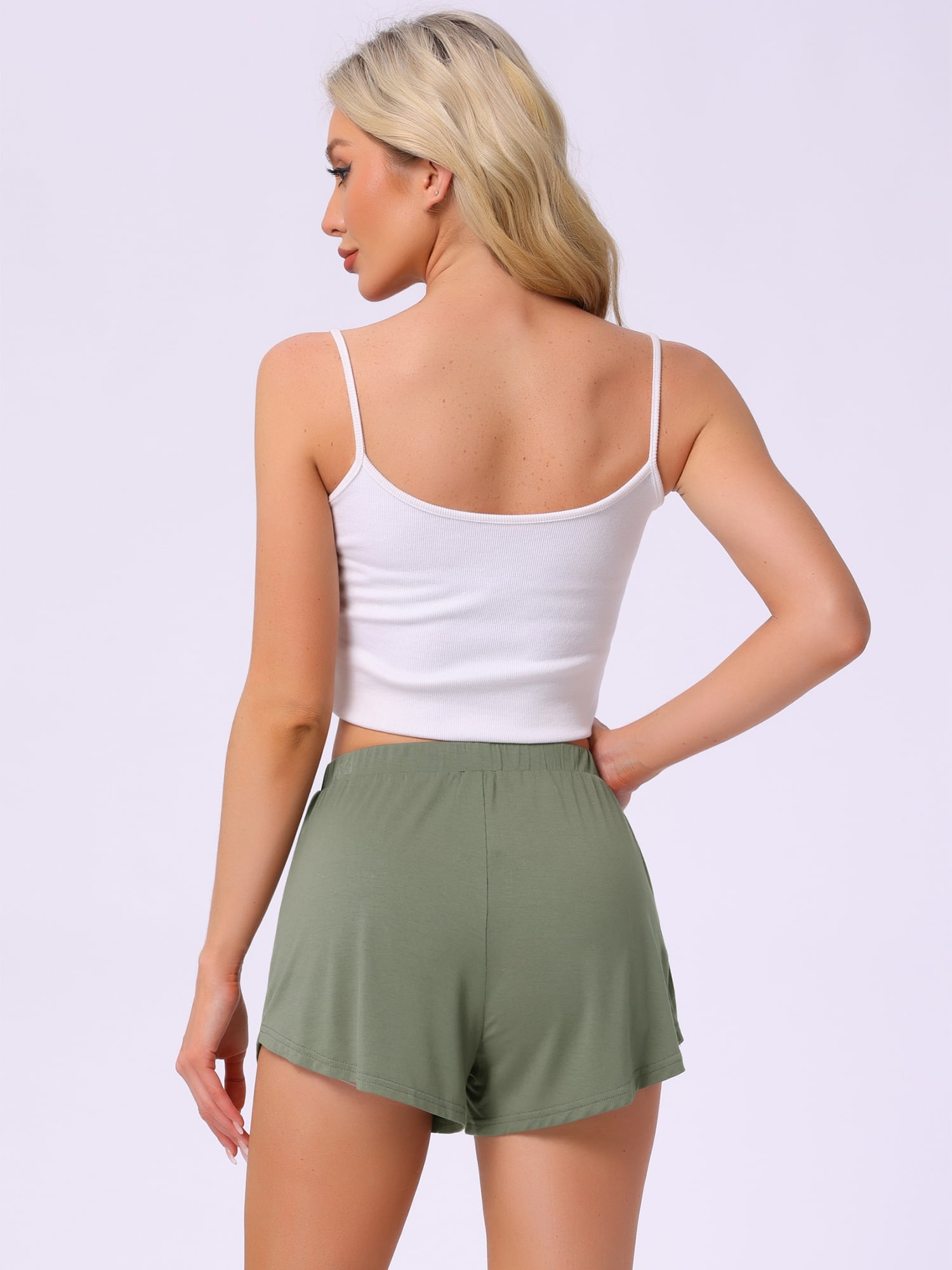 DARING DIVA Women's 2pcs High Waist Casual Cozy Solid Sleep Pajama Bottoms L Black and Green