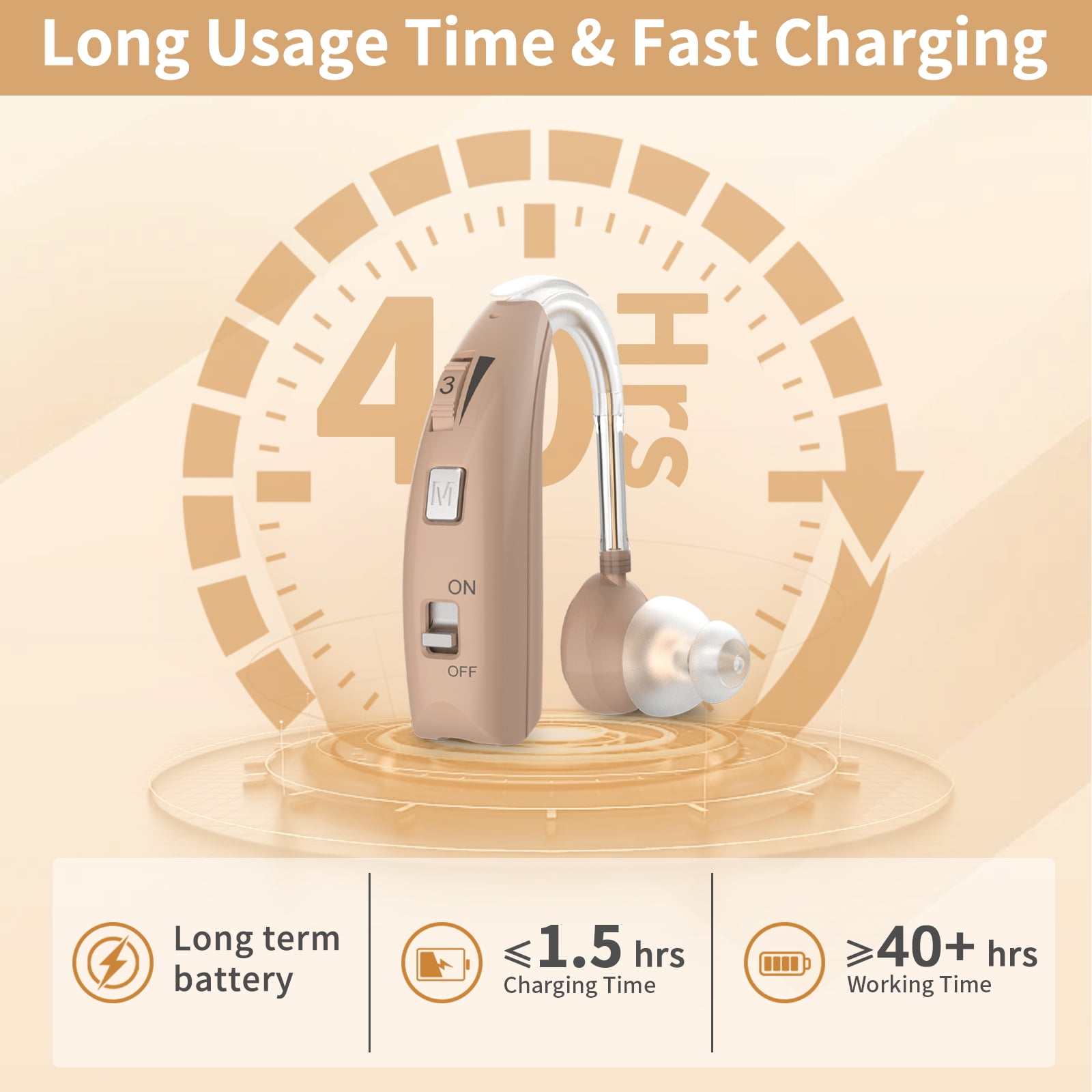 ELCTRTICI Hearing Aids for Seniors, Rechargeable Hearing Aid With Noise Cancelling and Volume Control,2 Frequency Modes,VHP-1303 Single,Beige