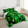 thumbnail image 3 of Manfei Chic Green Square Full Size Comforter Sets for Boys, Rectangle Geometric Bedding Comforter Set, Futuristic Abstract Reversible Bedding Sets, Ultra Soft Home Decor, 3 Pieces, 3 of 8