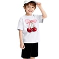 thumbnail image 3 of Ruyang Kids Girls Cotton T Shirt Cute Cherry Bow Print Round Neck Short Sleeve Tops Summer Outdoor Athletic Blouse Tee Tops, 3 of 8