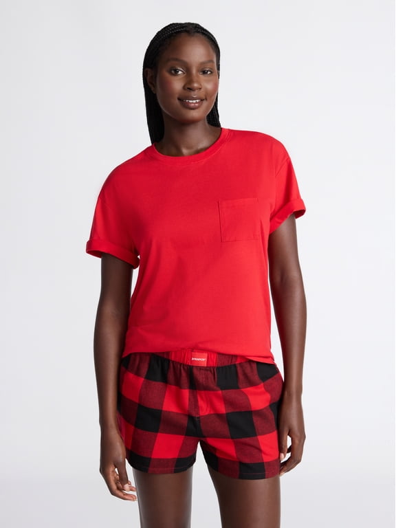 Women's Short Sleeve Tee and Flannel Shorts Pajama Set, 2-Piece, Sizes XS-3X