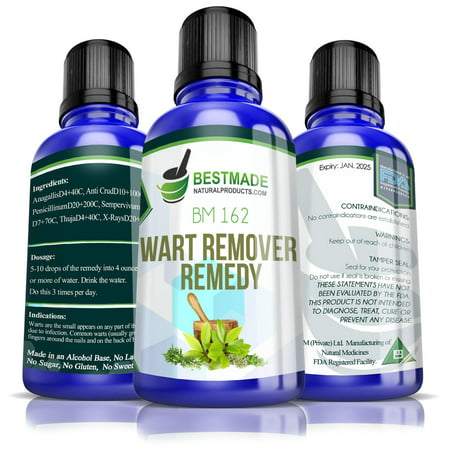 Wart Remover Remedy BM 162 A Natural Alternative for Wart Removal, No Acids, Burning or Freezing, Safe to use on the Face, Hands, Feet & Body, Effective for Plantar Warts, Flat Warts & Common (Best Wart Remover For Hands)
