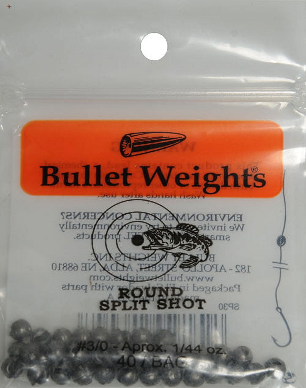Bullet Weights® SP30-24 Lead Round Split Shot Size 3/0 Fishing Weights