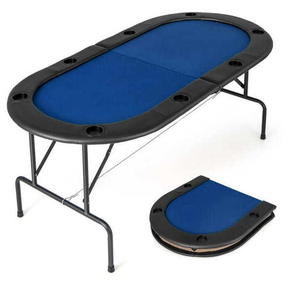 CIPACHO 8 Players Texas Holdem Foldable Poker Table, Indoor Table Top Game for Family-Blue