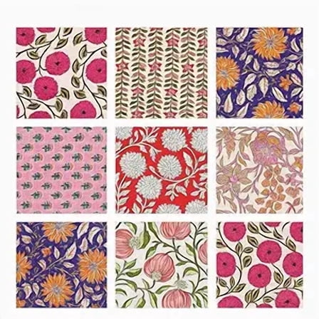 INDIANHANDICRAFTS 10 Pc Mix Lot Hand Block Print Napkin, 100% Cotton, 16x16 Inch, Multicolor Floral, Square, Napkin
