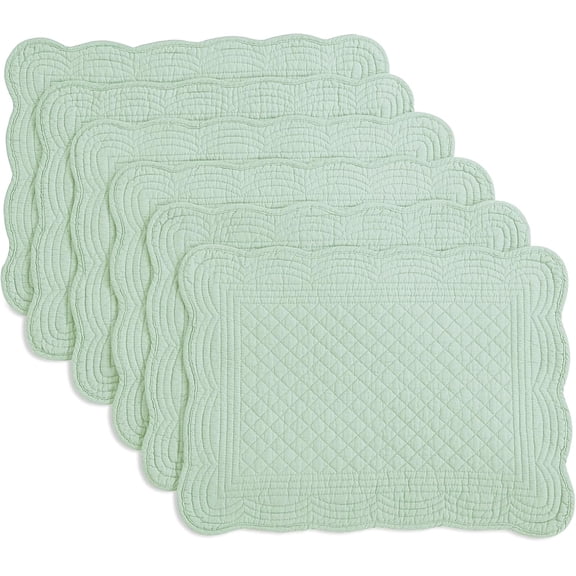Quilted Placemats Set of 6 Washable-13x18 inches Rectangular Placemats for Kitchen Table-100% Cotton Fabric Rectangular Table Mats, (Sage Green)