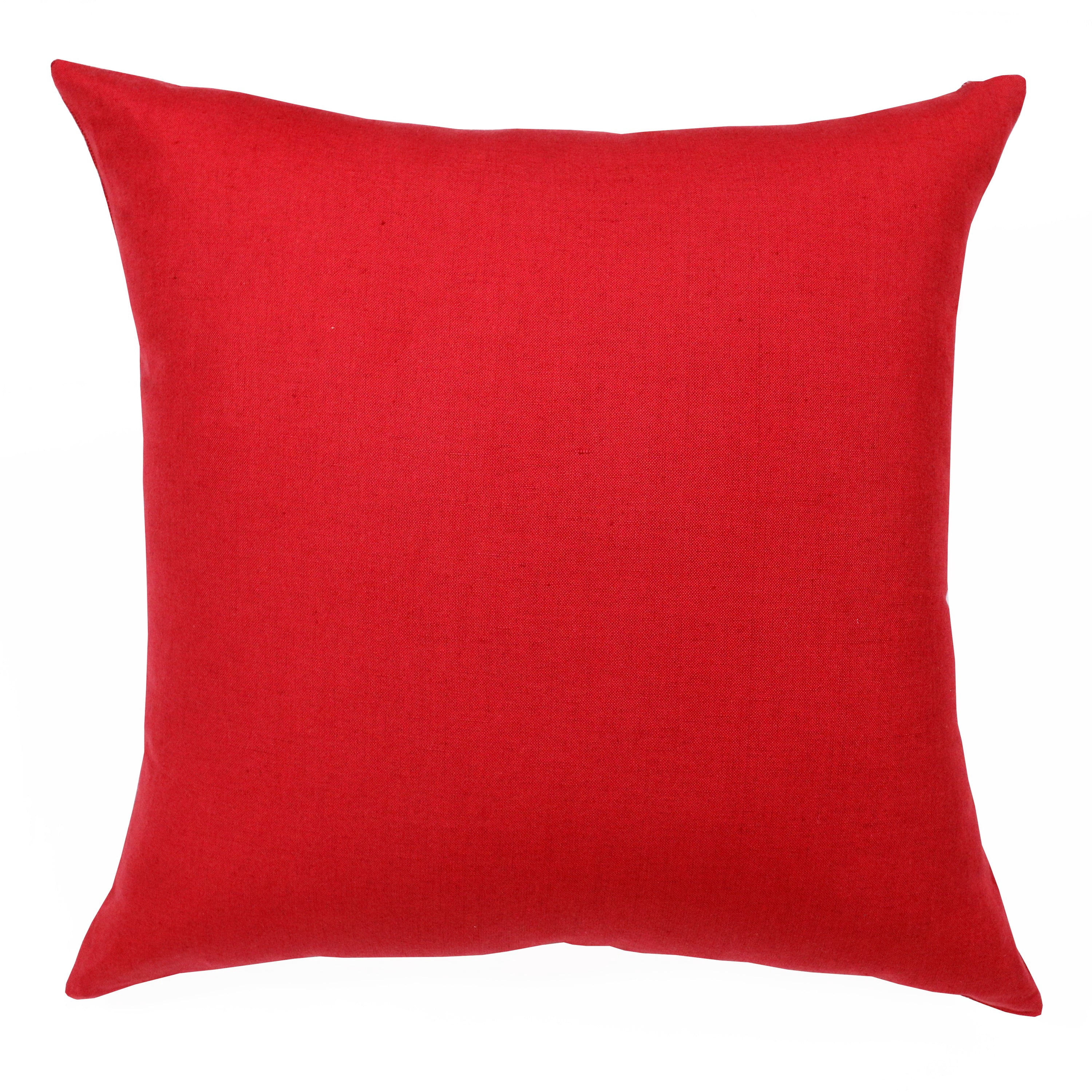 Estate Hand-Woven Red Solid Linen Throw Pillow, 20" x 20"