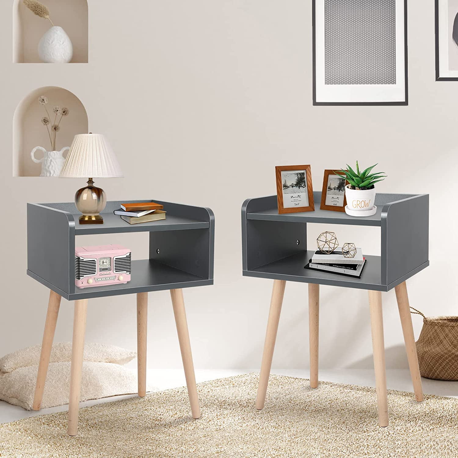 ZXNYH Small Nightstand Set of 2, White Nightstands Beside Table