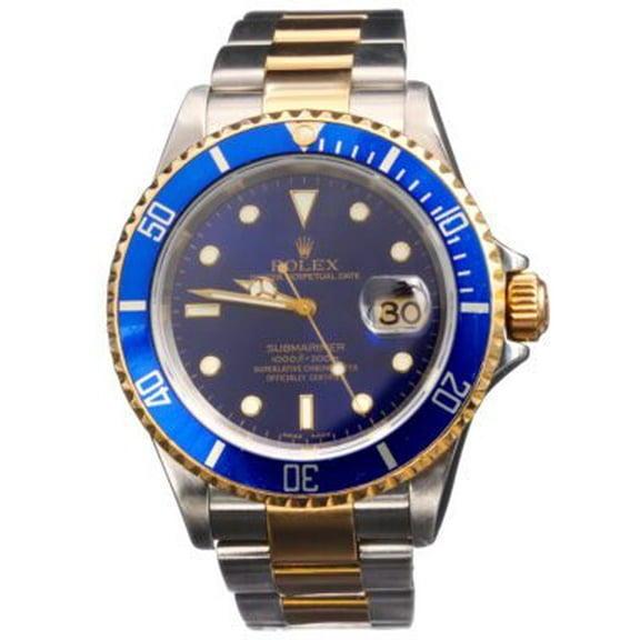 Pre-Owned Mens Rolex Two-Tone 18K/SS Submariner Watch Blue Dial 16613T