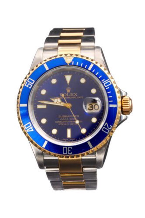 Pre-Owned Mens Rolex Two-Tone 18K/SS Submariner Watch Blue Dial 16613T