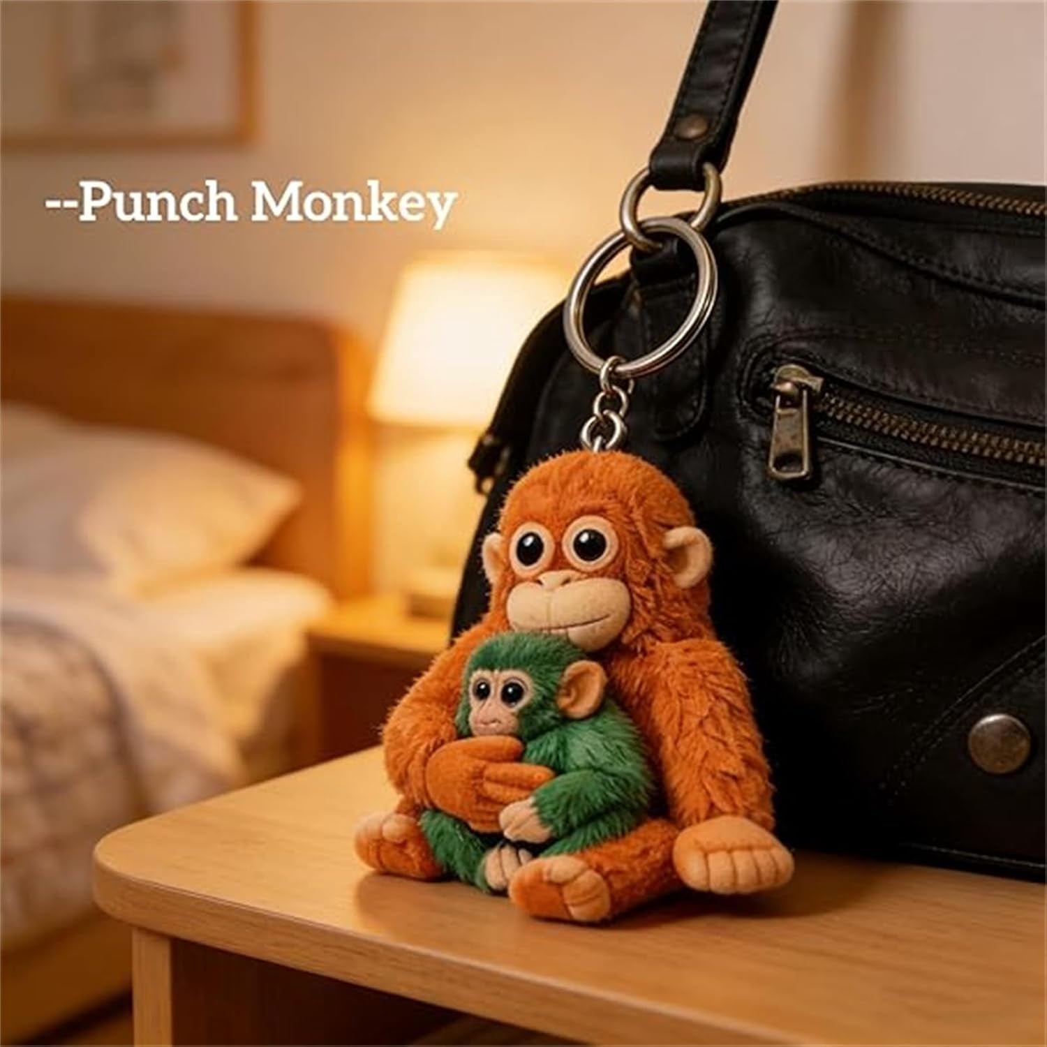 Esterze Punch Monkey Plush Keychains - Cute 3D Monkey Holding Plush Toy Keychain, Orangutan Stuffed Animal Key Ring Pendant for Backpack, Purse, Car Keys
