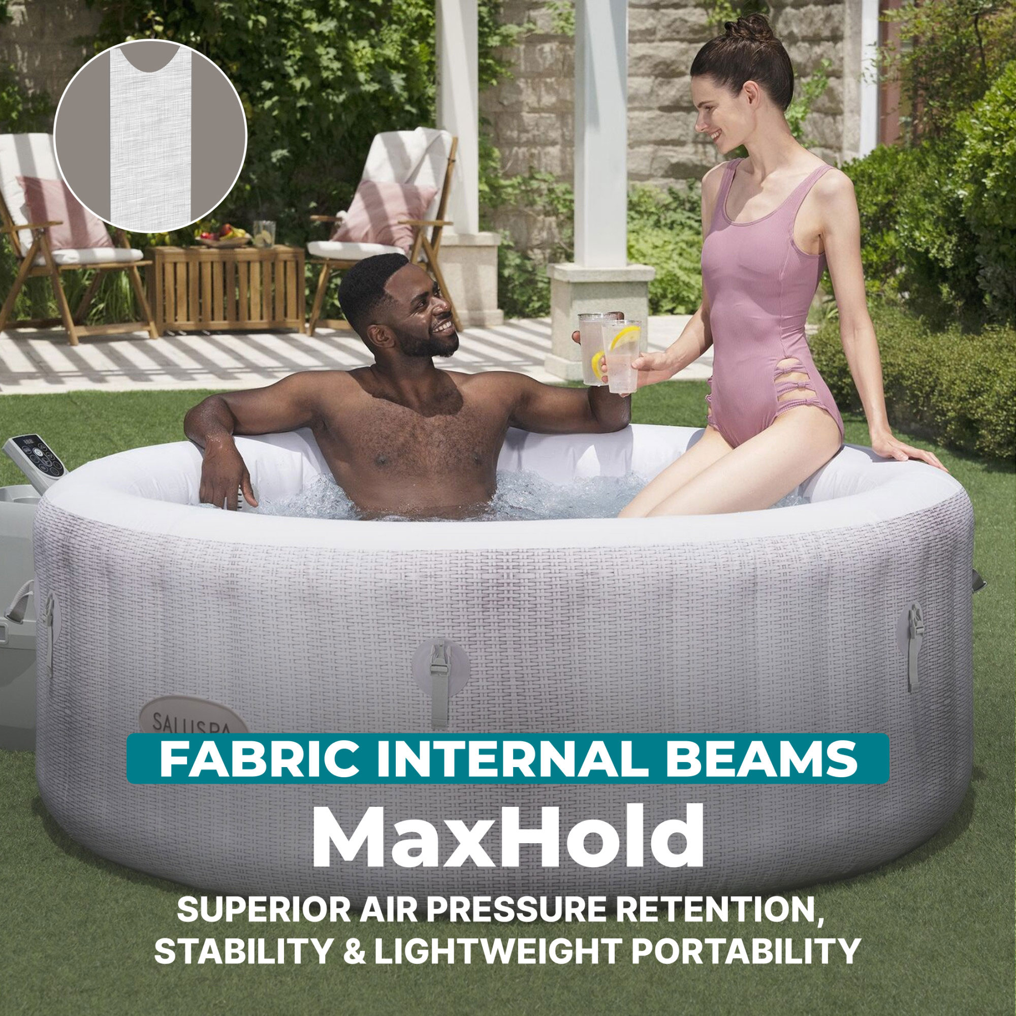 Bestway SaluSpa Cancun 2-4 Person Inflatable Hot Tub, Round Energy-Efficient Spa, 71"x26"