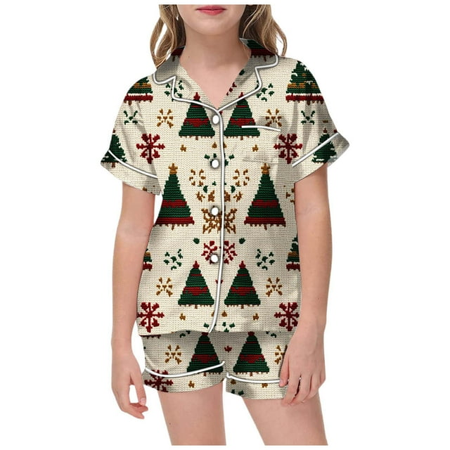 WEAIXIMIUNG Pajamas For Children Shirt And Pant Matching Set Sleepwear Set With Pockets For Christmas 8-9 Years