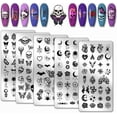 thumbnail image 1 of Juego de 5 placas para estampar uñas con diseños góticos: plantillas para manicura con luna, estrella, mariposa y flores., 1 of 7