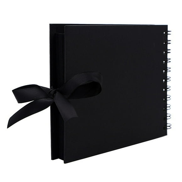 HORIALENCE 1Pc DIY Scrapbook Photo Album Black Page with Ribbon Bowtie for Storing Graduation and Travel Photos