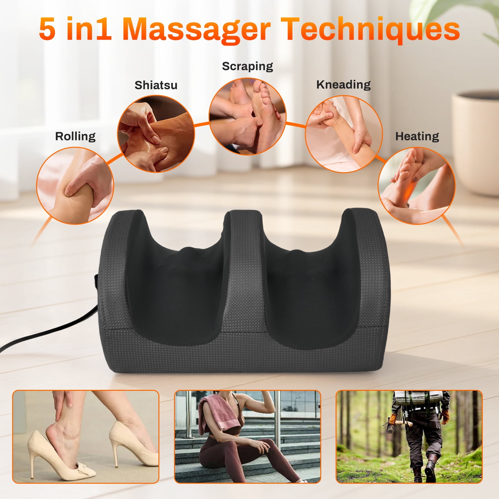 Foot Massager, Shiatsu and Foot Massage Machine, Calf Deep Tissue Massage Machine with Heat, Leg Massager with Massage Roller, Gifts for Mom & Dad, Black