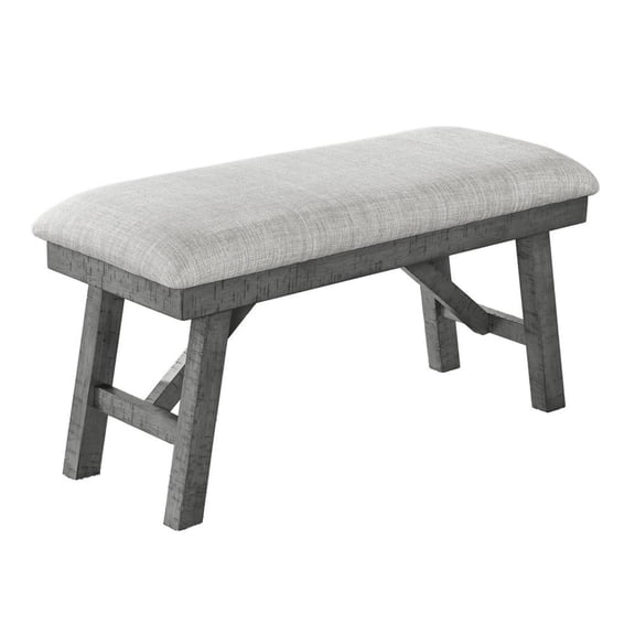 Rustic Gray Wood Linen Upholstered Dining Bench Seats up to 2