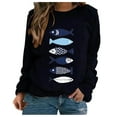 thumbnail image 1 of Manches Longues pour Femmes Mode Femmes Petit Poisson Imprimé Manches Longues Chandails en Molleton Hauts, 1 of 1