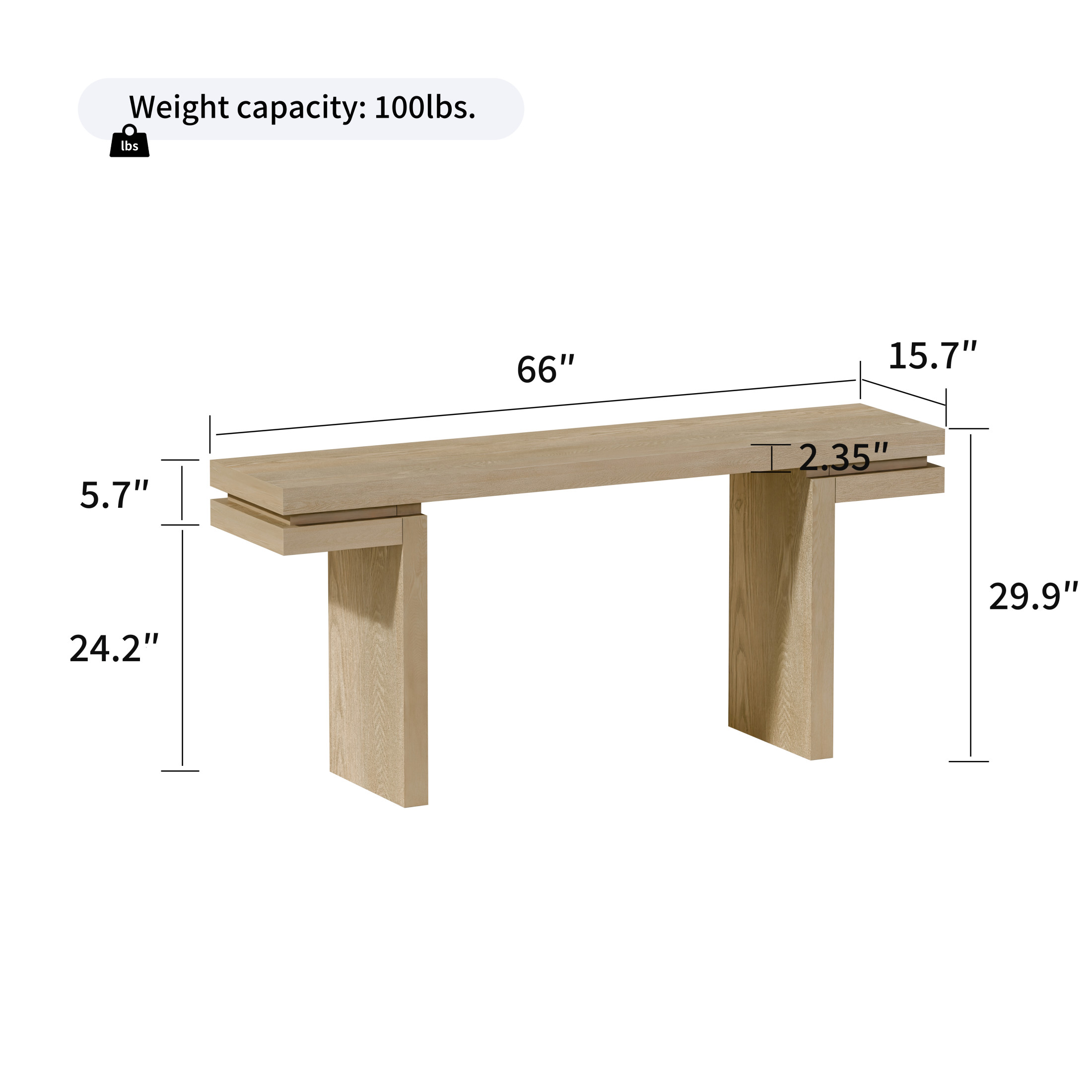 Noble House Ulsten Wooden Sofa Console Table in Oak, Minimalist Design for Entryway, Hallway, or Living Room
