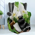 thumbnail image 4 of Spa Soft Flannel Fleece Throw Blanket, Hot Massage Stones with Orchid Candles and Magnificent Nature Remedies, Cozy Plush for Indoor and Outdoor Use, 50" x 70", Black White and Green, by Ambesonne, 4 of 5