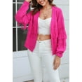 thumbnail image 3 of Fringe Tassel Open Front Sweater Cardi Long Sleeve Drop Shoulder Fuchsia Small, 3 of 5